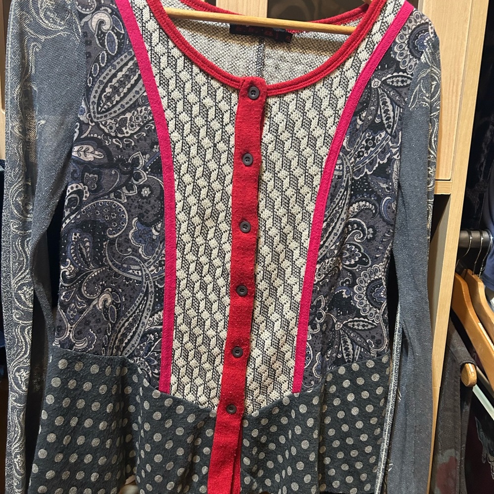 Patterned Button-Up Cardigan